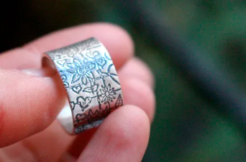 Children’s garden, childlike drawing ring in sterling silver