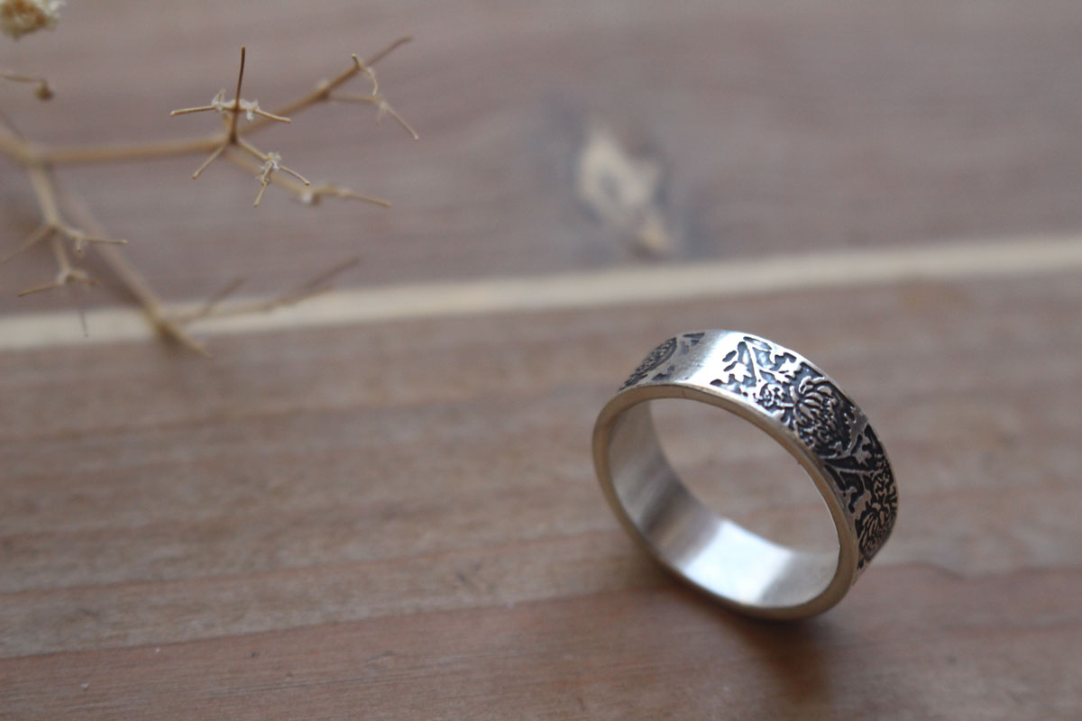 Chrysanthemum, sun flower ring in silver