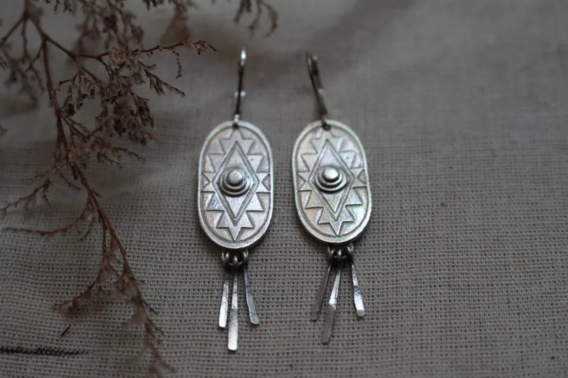 Citlalli, Pre-Hispanic cross earrings in sterling silver