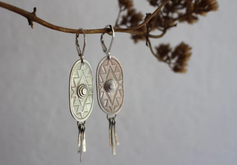Citlalli, Pre-Hispanic cross earrings in sterling silver