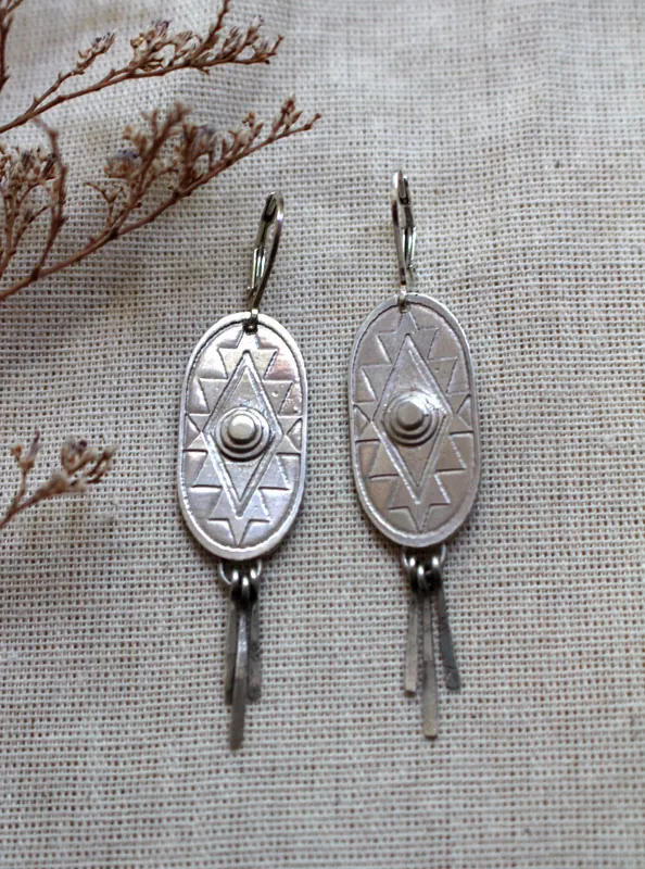 Citlalli, Pre-Hispanic cross earrings in sterling silver