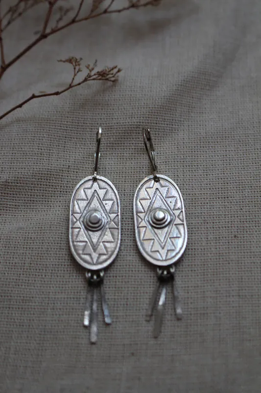 Citlalli, Pre-Hispanic cross earrings in sterling silver