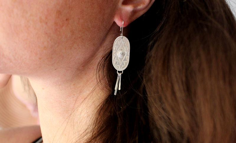 Citlalli, Pre-Hispanic cross earrings in sterling silver