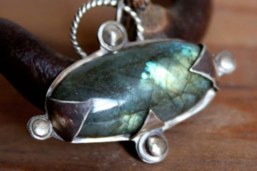 Compass rose, Viking compass pendant in silver and labradorite