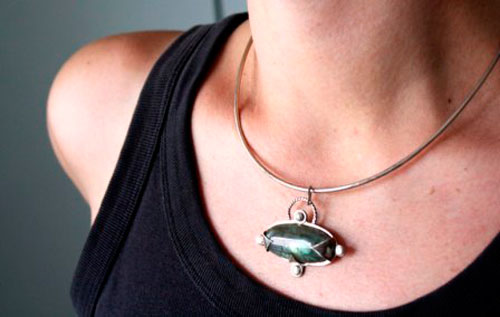Compass rose, Viking compass pendant in silver and labradorite
