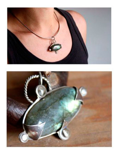 Compass rose, Viking compass pendant in silver and labradorite