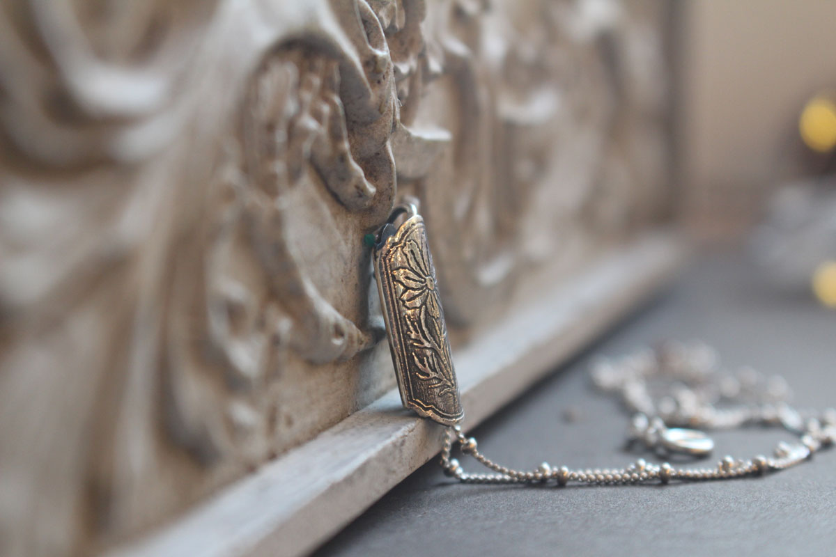 Cosmos flower case, tubular botanical and perfume diffuser pendant in silver