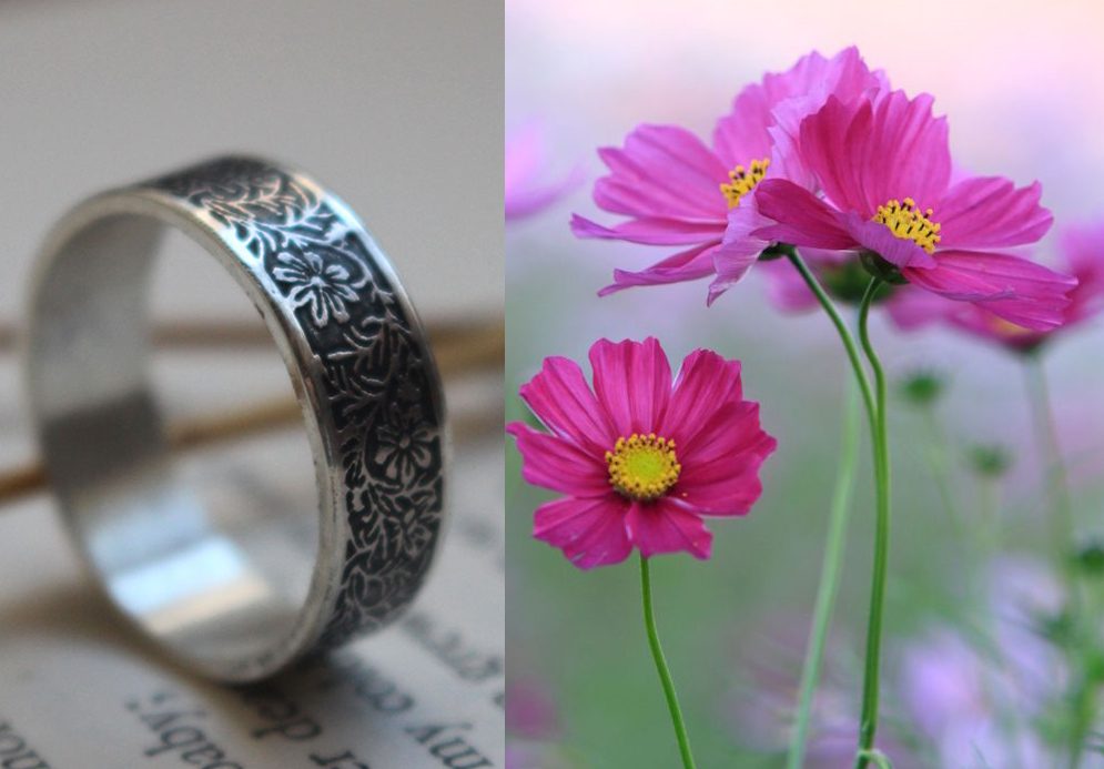 Cosmos, flower ring in sterling silver