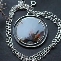 Cradled by the wind, meditative landscape necklace in silver and dendritic agate