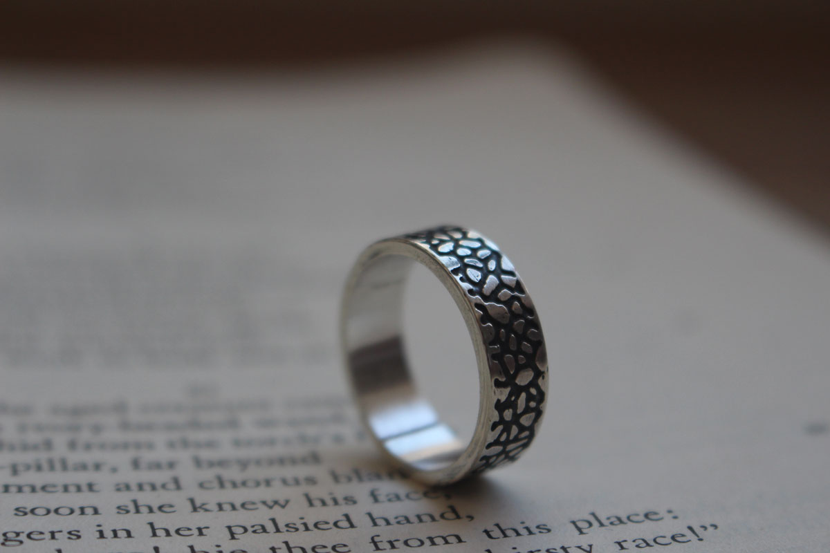 Craquelure, lava flow ring in sterling silver