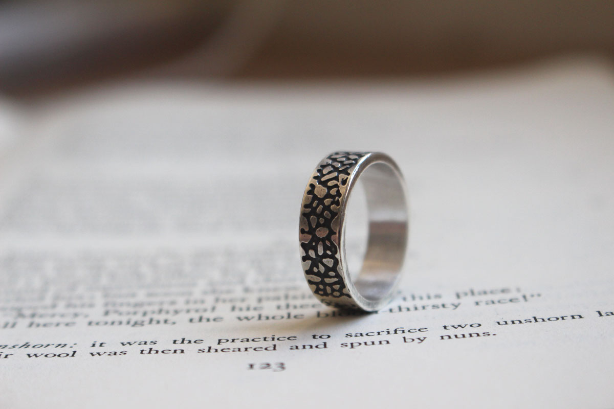 Craquelure, lava flow ring in sterling silver