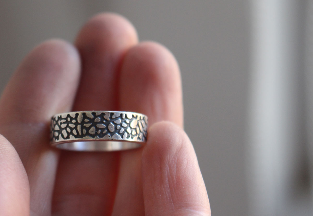 Craquelure, lava flow ring in sterling silver