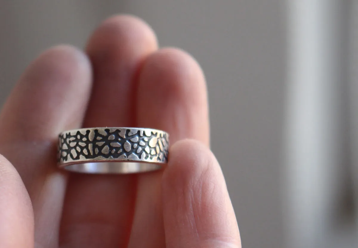 Craquelure, lava flow ring in sterling silver