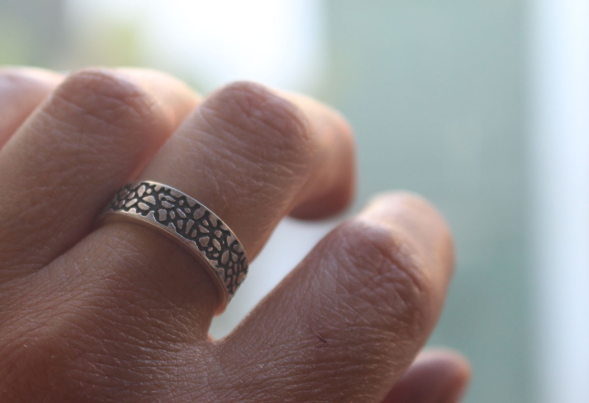 Craquelure, lava flow ring in sterling silver