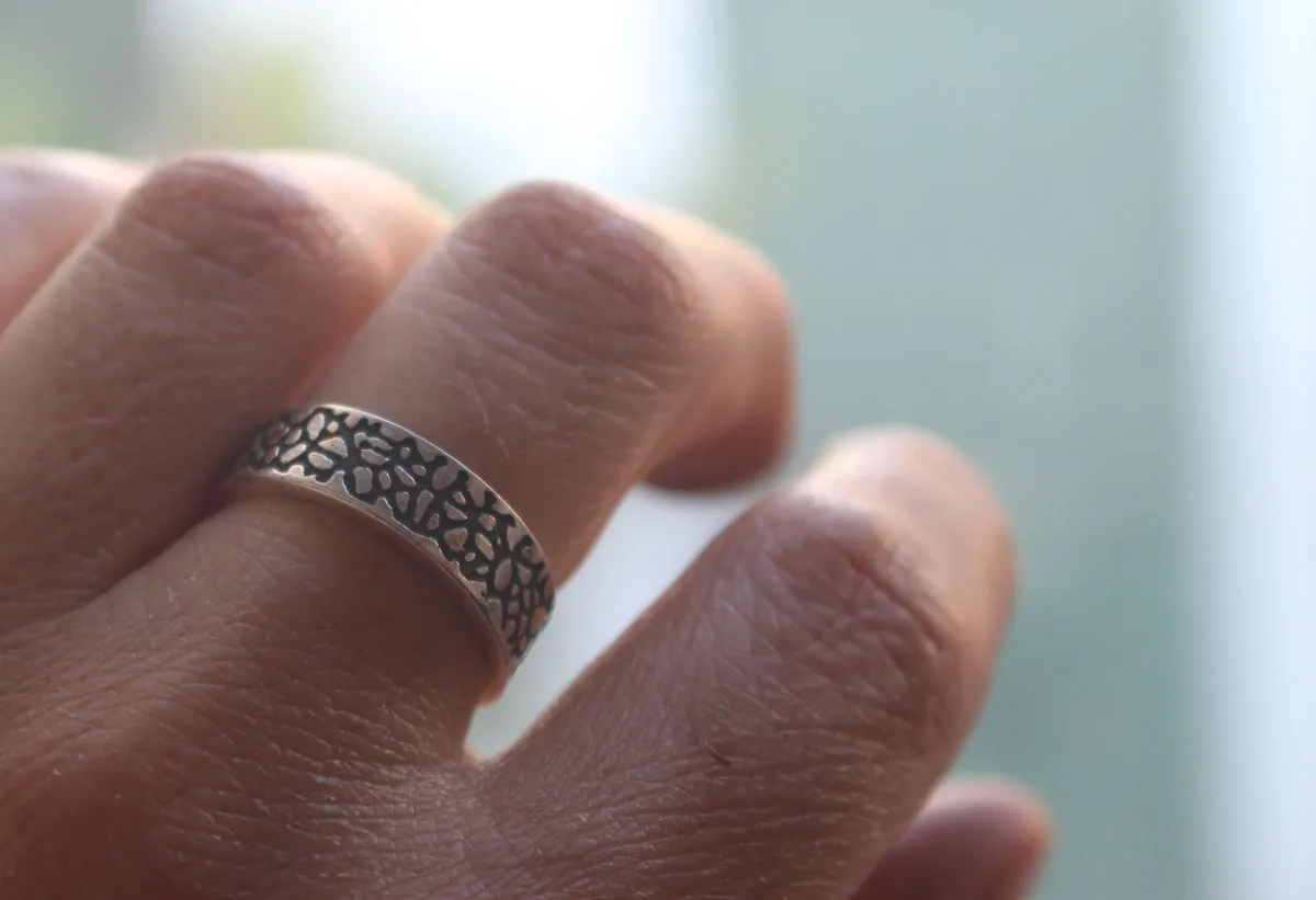 Craquelure, lava flow ring in sterling silver