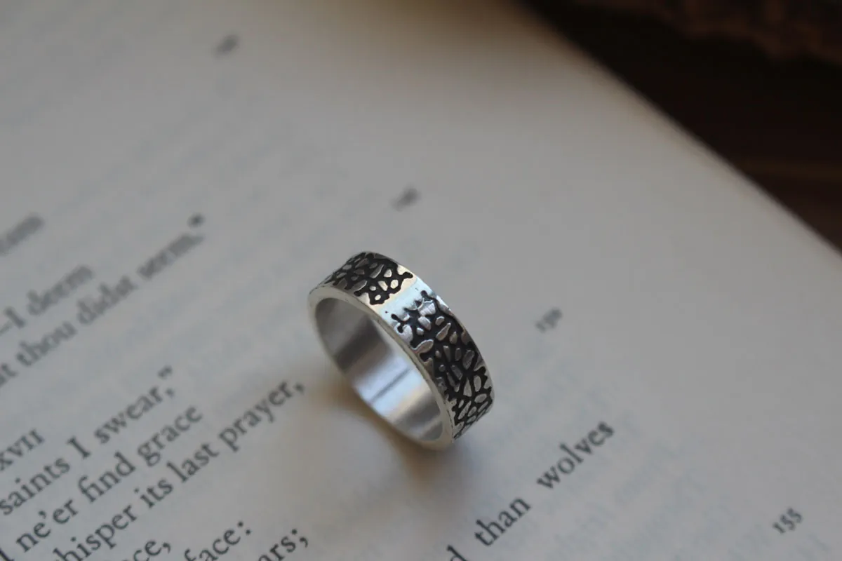 Craquelure, lava flow ring in sterling silver