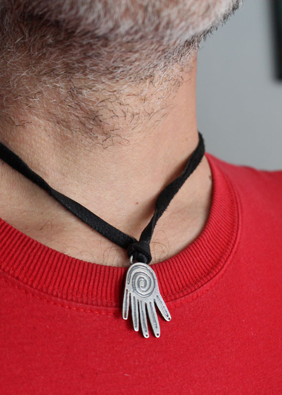 Creative power, olmec hand necklace in sterling silver