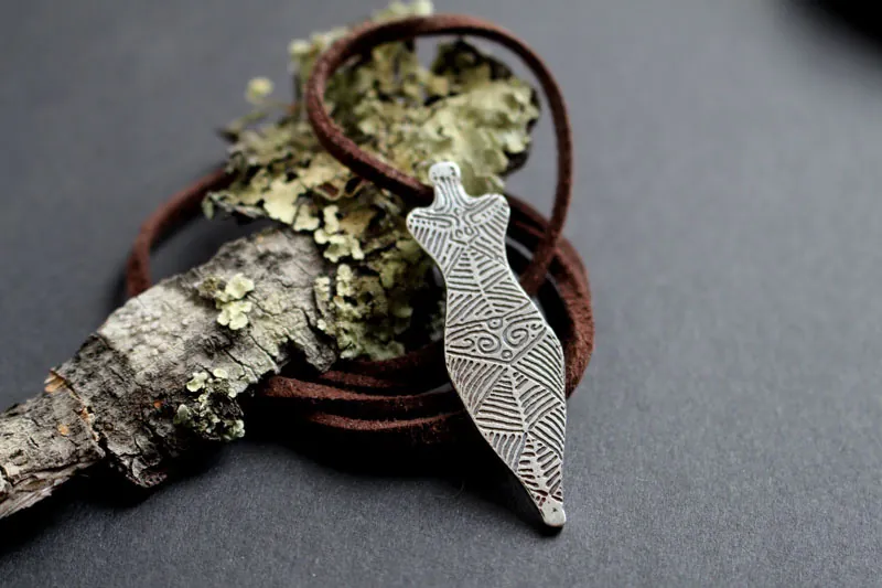 Cucuteni Venus, neolithic mother goddess necklace in silver