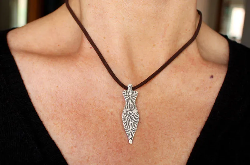 Cucuteni Venus, neolithic mother goddess necklace in silver