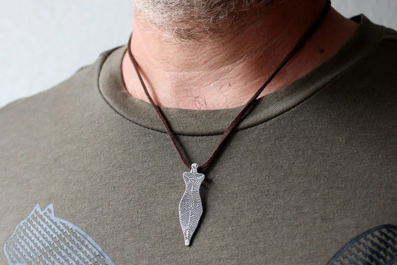 Cucuteni Venus, neolithic mother goddess necklace in silver