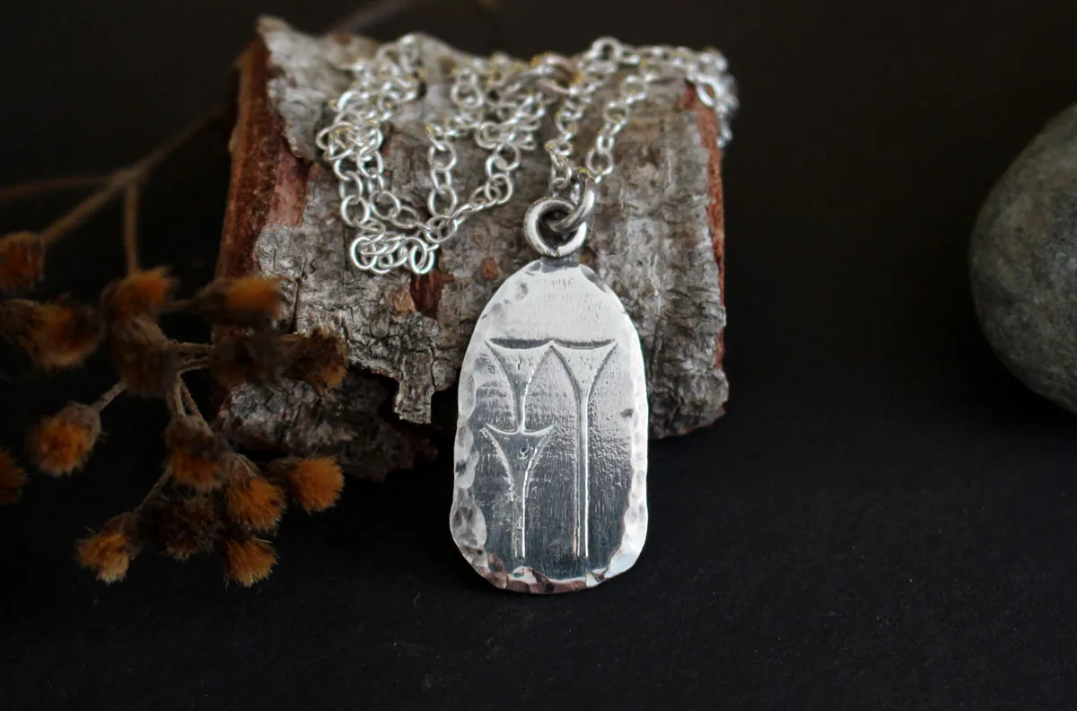 Cuneiform water symbol, Mesopotamian writing necklace in silver