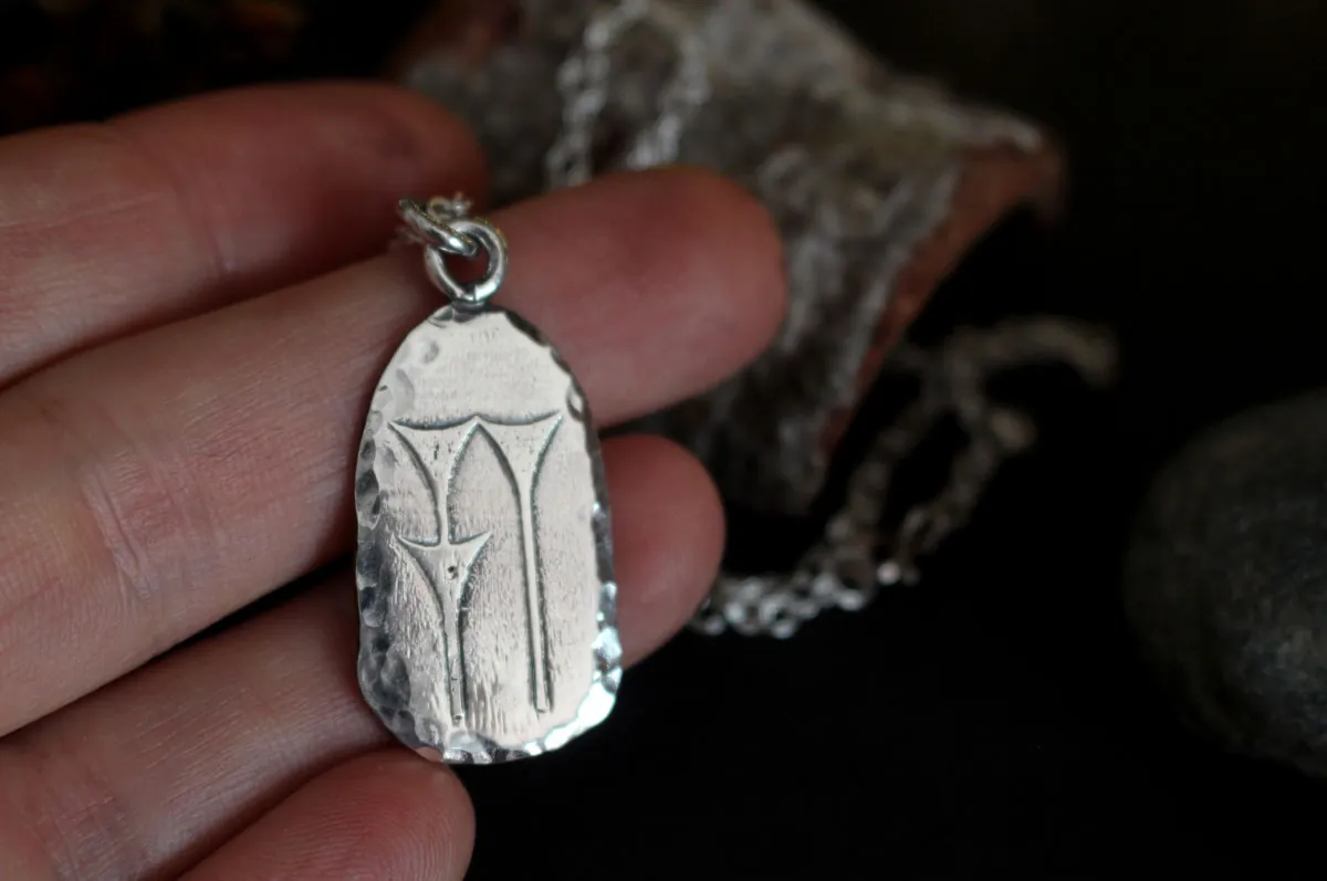Cuneiform water symbol, Mesopotamian writing necklace in silver