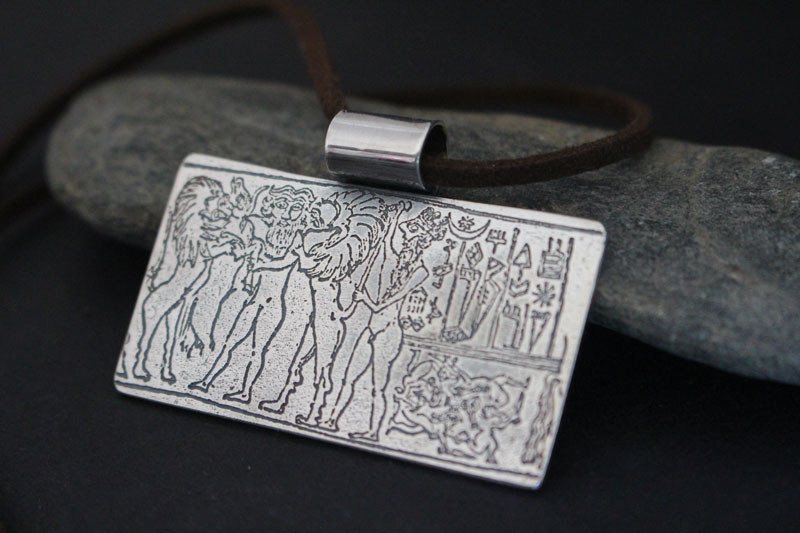 Cylinder seal of the king of Kisch, mesopotamian necklace in sterling silver