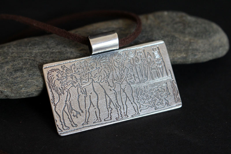 Cylinder seal of the king of Kisch, mesopotamian necklace in sterling silver