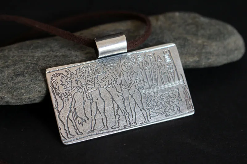 Cylinder seal of the king of Kisch, mesopotamian necklace in sterling silver