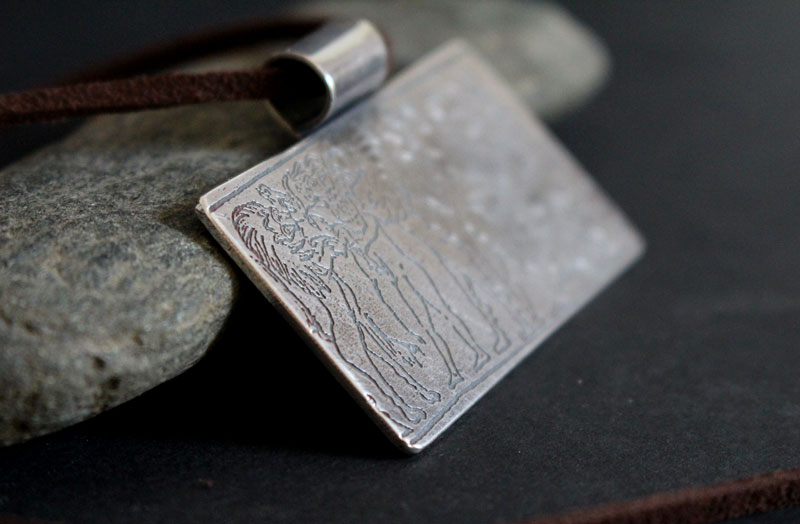 Cylinder seal of the king of Kisch, mesopotamian necklace in sterling silver