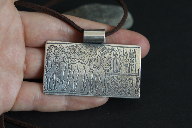 Cylinder seal of the king of Kisch, mesopotamian necklace in sterling silver