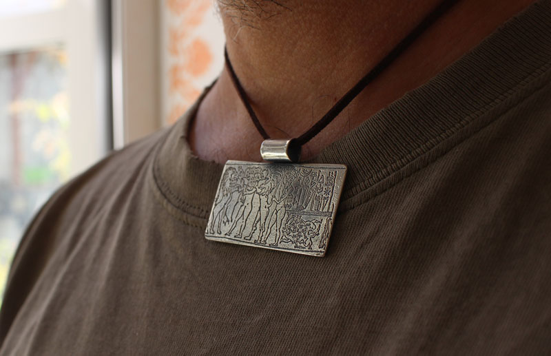 Cylinder seal of the king of Kisch, mesopotamian necklace in sterling silver
