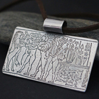 Cylinder seal of the king of Kisch, mesopotamian necklace in sterling silver