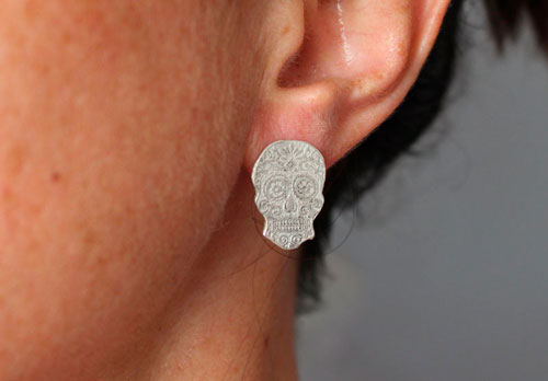 Calaca, mexican skull post earrings in sterling silver