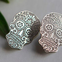 Calaca, mexican skull post earrings in sterling silver