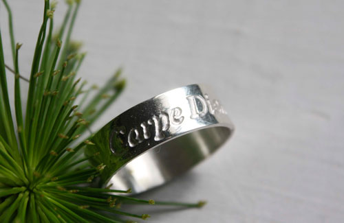 Carpe Diem, engraved Latin quote ring in sterling silver