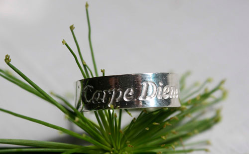 Carpe Diem, engraved Latin quote ring in sterling silver