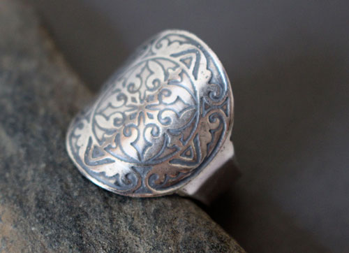 Cassius, medieval shield ring in sterling silver