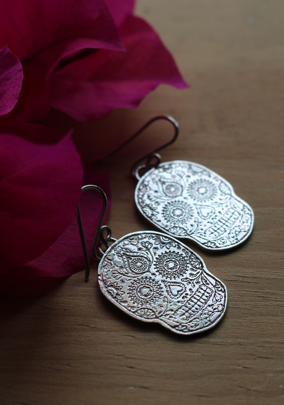 Catrina, day of the dead skull earrings in Mexican folklore in sterling silver