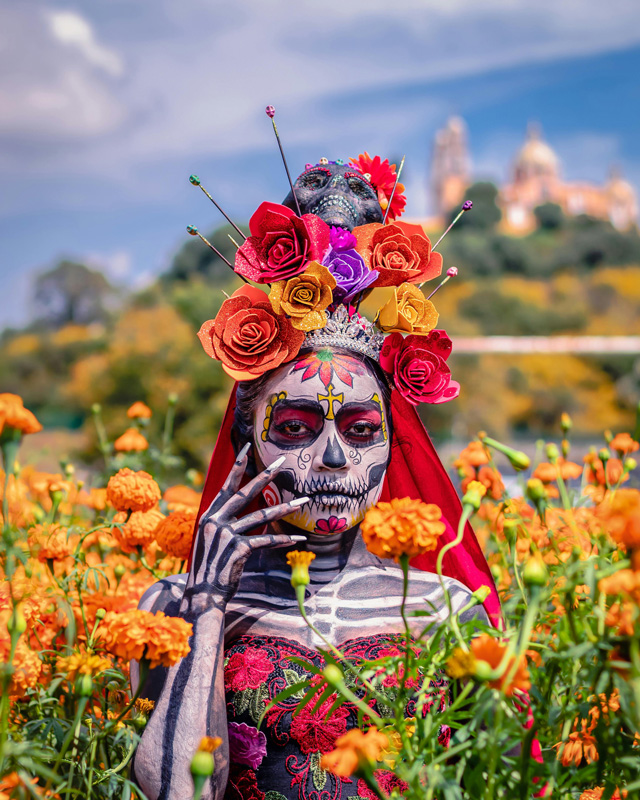 Catrina, day of the dead skull earrings in Mexican folklore in sterling silver