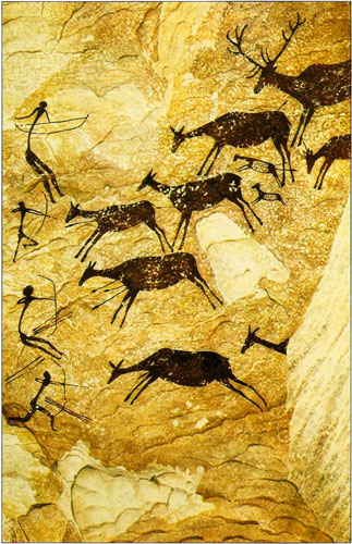 prehistoric hunting scene Barranc de la Valltorta in Spain