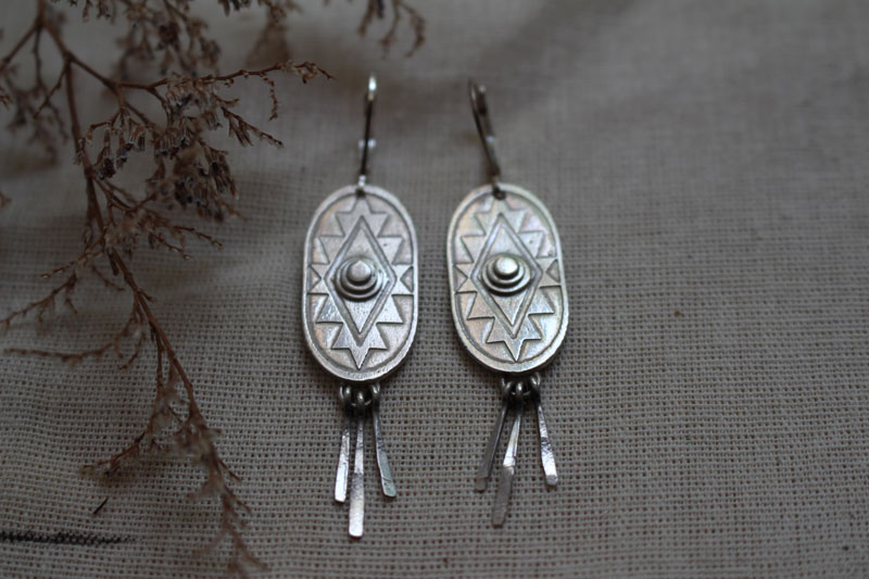 Citlalli, prehispanic cross earrings in sterling silver