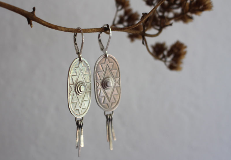 Citlalli, prehispanic cross earrings in sterling silver