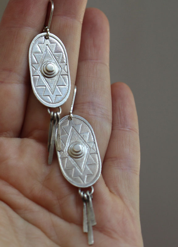 Citlalli, prehispanic cross earrings in sterling silver