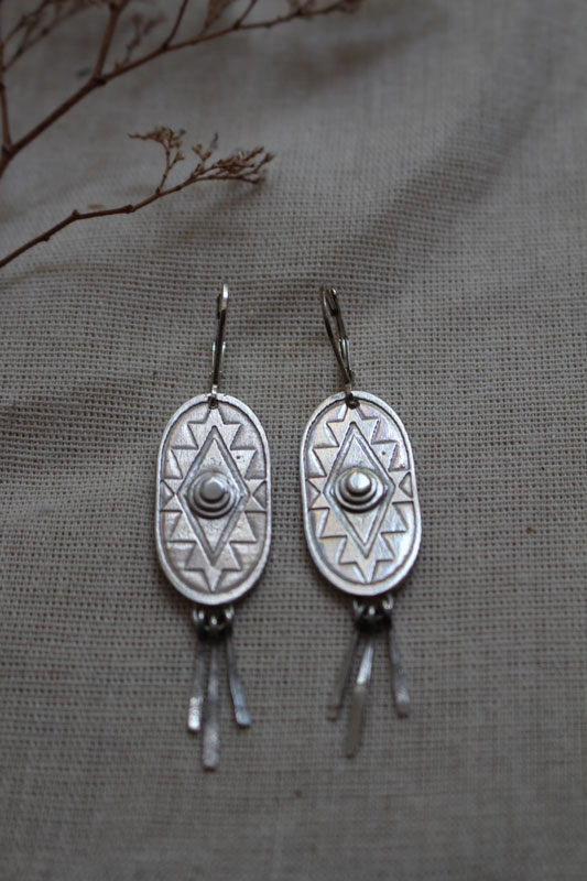 Citlalli, prehispanic cross earrings in sterling silver