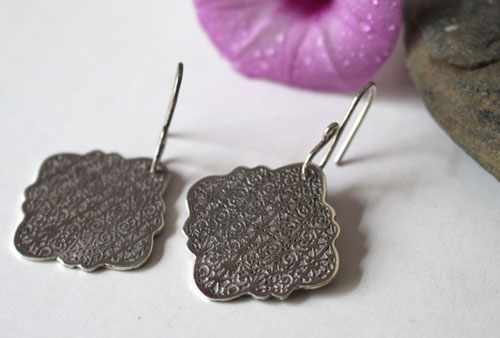 Cybele, greek chiseled arabesque earrings in sterling silver