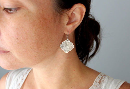 Cybele, Greek chiseled arabesque earrings in sterling silver