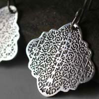 Cybele, Greek chiseled arabesque earrings in sterling silver