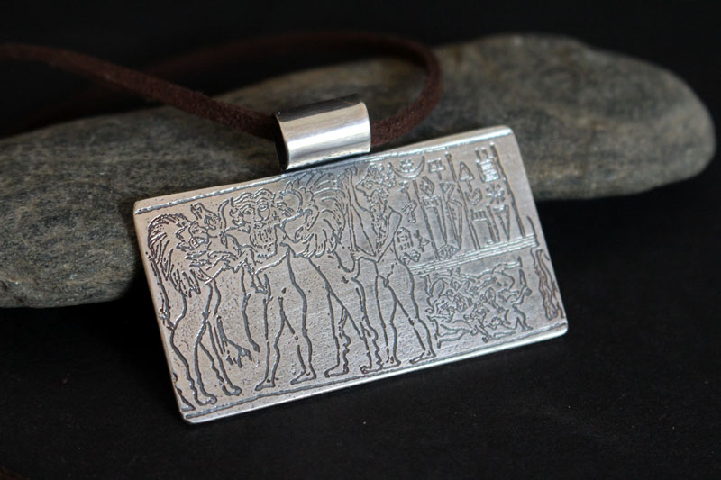 Cylinder seal of the king of Kisch, Mesopotamian necklace in sterling silver