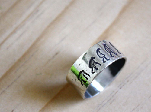 Darwin, evolution theory ring in sterling silver